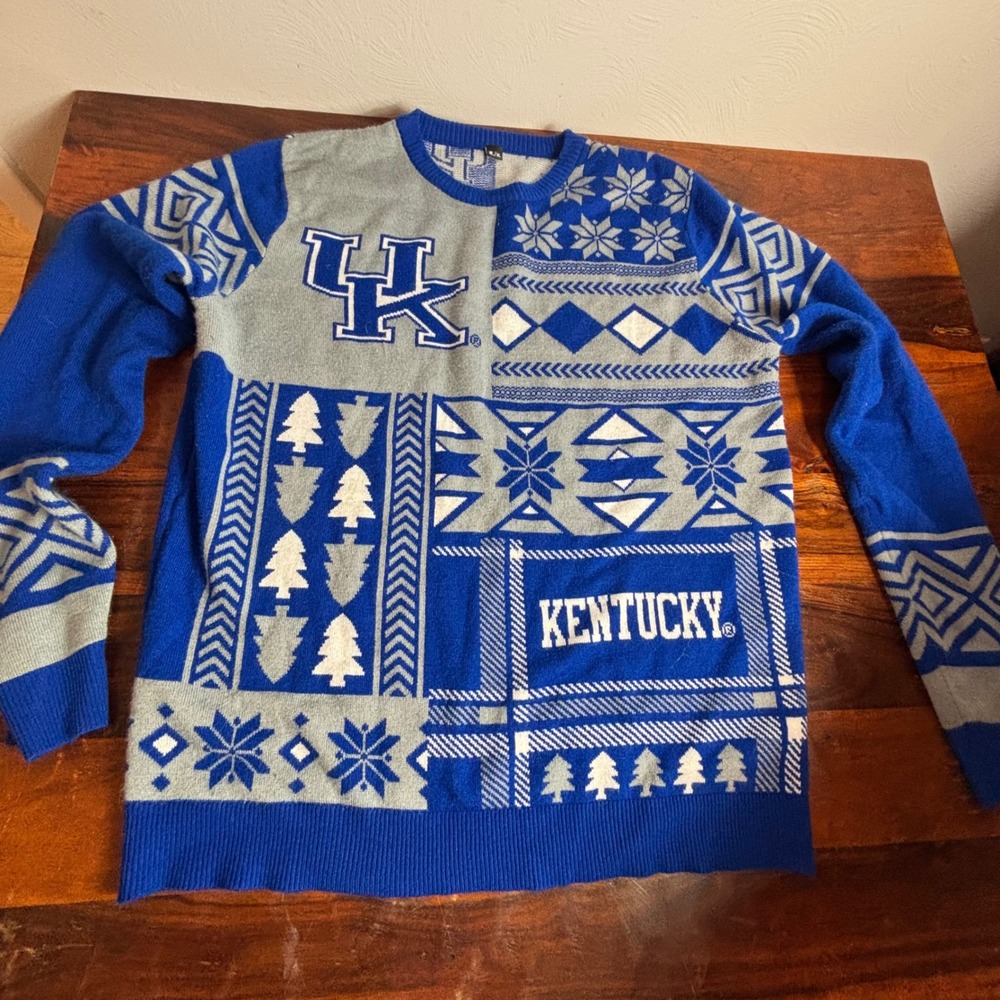 Kentucky Wildcats Ugly Christmas Sweater Mens XL Blue Grey FOCO‎ Holiday Knit